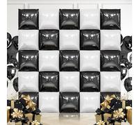 Balloons Black and Pearl White, Pack of 25 4D Square Metallic Balloons, Double-Sided Foil Balloons, Kit Balloons Wall for Birthday, Wedding, Baby Shower, Wedding, Theme Party Decorations