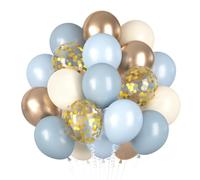 Balloons Blue, Pack of 60 Champagne Gold Balloons, Gold Confetti Macaron Bluey Balloons, Light Blue Baby Blue Sand White Helium Balloon for Boy Birthday Baby Shower Wedding Christening Baby Shower