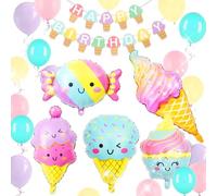 Balloons Ice Cream Foil Balloon Ice Doughnut Candy Balloons Candy Colourful Balloon for Birthday Summer Party Decoration Doughnut Birthday Banner Balloons Decoration Girls Sweet Party Decoration