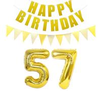 Balloons Number 57 Gold + Happy Birthday Garland + Banner Foil Balloon 57th Birthday Decoration Woman Man Balloons 57th Birthday Decoration Women Number Balloon 57th Birthday Decoration Men Women (57)