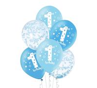 Balloons One Year Birthday Blue 12 Inches 6 pcs Set Latex Balloons