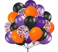 Balloons Orange Black Purple Pack of 60 Halloween Balloons Matte Black Latex Balloons Orange Purple Balloons Party Balloons with Confetti for Halloween Decoration Autumn Festivals Carnival Birthday