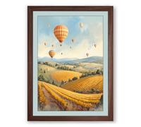 Balloons Over Golden Fields Romantic Framed Wall Art Print A4 (29.7×21cm) Walnut, Wall Decor for Living Room, Bedroom, Office & Home, Ready to Hang, Art Gift