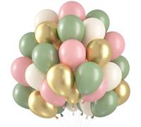 Balloons Pink Green, Pack of 60 Balloons Sage Green Pink Pastel Balloons Green Gold Pink Set Sage Green Pink White Metallic Gold Balloons for Jungle Safari Birthday Baby Shower Wedding Decoration
