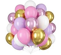 Balloons Purple Pink White Gold Metallic Light Purple Balloon 12inch Pastel Purple Latex Balloons Chrome Gold Balloons for Girls Birthday Princess Theme Party Decoration Bridal Shower Bachelorette