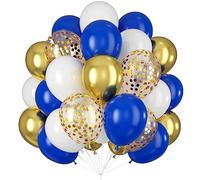 Balloons Royal Blue White Gold Confetti Metallic Gold Balloon 12inch Dark Deep Blue White Latex Balloons Chrome Gold Balloon for Birthday Party Decoration Graduation Anniversary Baby Shower