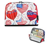 Balloons USA Hearts American Storage Pencil Bag Big Pencil Case Zipper Pencils Pouch Cute Pen Pouch for Girls Kawaii Kids Stationery Back to School Supply