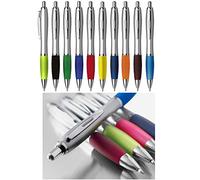 Ballpoint pen, 10 pieces, Cardiff with blue lead, soft grip and metal clip, ergonomic, thick handle, neutral without engraving, print logo, in set of 10 by Notrash2003®