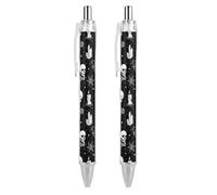 Ballpoint Pen 2 Pcs, Black Ink Retractable Pen, Gothic Trippy Moon Skull Dark Black Cat Witch Magic Spirit Board Writing Pens 0.5mm Ball Point Gift Pens for Office Worker, Teacher