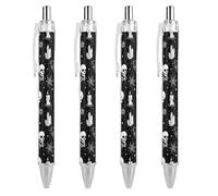 Ballpoint Pen 4 Pcs, Black Ink Retractable Pen, Gothic Trippy Moon Skull Dark Black Cat Witch Magic Spirit Board Writing Pens 0.5mm Ball Point Gift Pens for Office Worker, Teacher