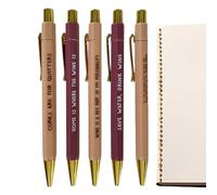 Ballpoint Pen Set - Five Pieces, Quick Drying Ink, Fine Tip, Fluid, Precise Writing, Retractable Pens, Original Funny Quotes | Office Supplies for Signatures, Meetings, N