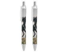 Ballpoint Pens 2 PCS, Black And White Horses Running Retractable Smooth Writing Pens with Quick-Drying Ink, Comfort Grip Office Black Pens for Everyday Use, Bulk Office Supplies for Professionals