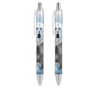 Ballpoint Pens 2 PCS, Cool Animal White Polar Bear Retractable Smooth Writing Pens with Quick-Drying Ink, Comfort Grip Office Black Pens for Everyday Use, Bulk Office Supplies for Professionals