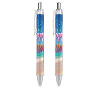 Ballpoint Pens 2 PCS, Happy Birthday on The Beach Retractable Smooth Writing Pens with Quick-Drying Ink, Comfort Grip Office Black Pens for Everyday Use, Bulk Office Supplies for Professionals