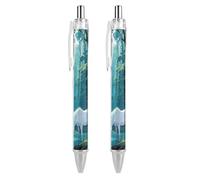 Ballpoint Pens 2 PCS, Horse in The Ancient Forest Retractable Smooth Writing Pens with Quick-Drying Ink, Comfort Grip Office Black Pens for Everyday Use, Bulk Office Supplies for Professionals