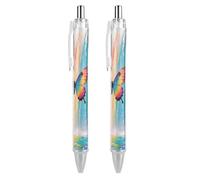 Ballpoint Pens 2 PCS, Rainbow - Winged Butterfly by Falls Retractable Smooth Writing Pens with Quick-Drying Ink, Comfort Grip Office Black Pens for Everyday Use, Bulk Office Supplies for Professionals