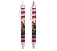 Ballpoint Pens 2 PCS, Red Stripe Firefighter USA Flag Retractable Smooth Writing Pens with Quick-Drying Ink, Comfort Grip Office Black Pens for Everyday Use, Bulk Office Supplies for Professionals