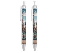 Ballpoint Pens 2 PCS, St Basil Cathedral Red Square In Moscow Retractable Smooth Writing Pens with Quick-Drying Ink, Comfort Grip Office Black Pens for Everyday Use, Bulk Office Supplies for Professio