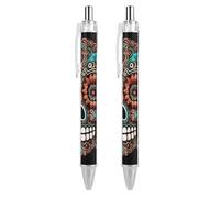 Ballpoint Pens 2 PCS, Sugar Skulls Day of The Dead Retractable Smooth Writing Pens with Quick-Drying Ink, Comfort Grip Office Black Pens for Everyday Use, Bulk Office Supplies for Professionals