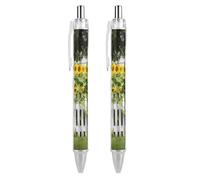 Ballpoint Pens 2 PCS, Sunflowers White Picket Fence Retractable Smooth Writing Pens with Quick-Drying Ink, Comfort Grip Office Black Pens for Everyday Use, Bulk Office Supplies for Professionals