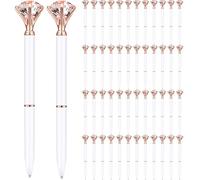 Ballpoint Pens Black Ink 50Pcs Fine Tip Diamond Pens White & Rose Gold 5.5" Length Fancy Pen for Women Detachable Easy Refill Ballpoint for School Office Business