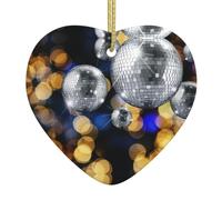 Ballroom Christmas Ceramic Heart Ornament,Double-Sided Printed White Porcelain Hanging Decoration With Gold String For Xmas Tree,Home,Shop,Holiday Decor