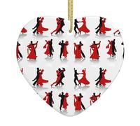 Ballroom Dance Christmas Ceramic Heart Ornament,Double-Sided Printed White Porcelain Hanging Decoration With Gold String For Xmas Tree,Home,Shop,Holiday Decor