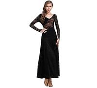Ballroom Dance Dress Women's Lace Modern Dance Costumes Performance National Standard Big Swing Waltz Clothes Ballroom Competition Dress(Black,S)
