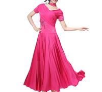 Ballroom Dance Dresses for Women Elegant Modern Dancing Costume Waltz Foxtrot Flamenco Classic Dance Dress Short Sleeves Tango Dancewear,Pink,3XL