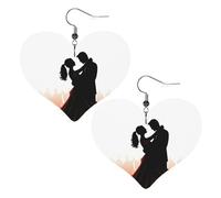 Ballroom Dance Leather Earrings for Women Heart Dangle Earrings Lightweight Drop Earring Jewelry Gift, One Size, Silver, No Gemstone