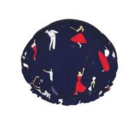 Ballroom Dance Pattern Print Shower Cap, Shower Cap for Women Reusable, Waterproof Bath Cap,Quick Drying Bath Hair Cap