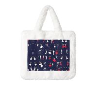 Ballroom Dance Pattern Printing Fluffy Shoulder Bag Ladies Plush Underarm Bag Tote Bag Furry Purse Handbag For Work Travel, White, One Size