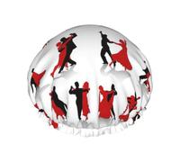 Ballroom Dance Print Shower Caps,Double Layers water-resistanted Hair Cap with Elastic and Reusable