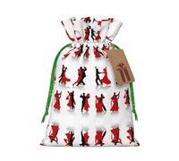 (Ballroom Dance) Printed Christmas M Size Gift Bags with Green Ribbon Drawstring Candy Bags for Kids Xmas Holiday Christmas Eve Presents