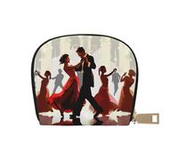 Ballroom Dance Printed Leather Half Circle Card Wallet Zipper Card Case Holder, Compact Stylish for Men and Women