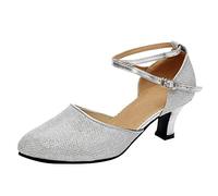 Ballroom Dance Shoes for Women UK Latin Salsa Closed Toe Block Heels Dancing Shoe Dress up Wedding Evening Party Heels Character Jazz Practice Dancing Sandals for Beginners