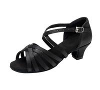 Ballroom Dance Shoes for Women UK Open Toe Practice Dance Shoes Sequin Low Heel Latin Dance Shoes Fashion Strap Buckle Fastening Ladies Lightweight Dancing Heels (Black, 6)