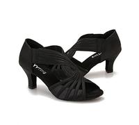 Ballroom Dance Shoes Women Latin Salsa Practice Dancer Dancing Shoes 6cm Heels YT02(4.5, Black)