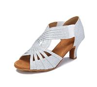 Ballroom Dance Shoes Women Latin Salsa Practice Dancer Shoes 2.5'' Heels YT02, Silver, 4 UK