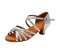 Ballroom Dance Shoes Women | Silver Latin Dance Shoes For Women Salsa Tango Performence Dancing Shoes Fashion Dressy Sandals Small Heels Tango Dance Shoes Soft Sole Salsa Dance Shoes Greek Sandals