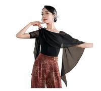 Ballroom Dance Top Dance Wear Top Women's Floating Cloth Practice Waltz Yellow Short Sleeve Ballroom Team Performance for Women(Black,S)