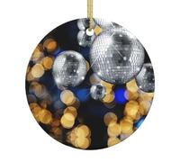 Ballroom Printing Christmas Tree Ceramic Hanging Ornament,Festive Baubles Adornment For Pathway Garden Patio