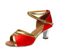 Ballroom Sandals Women's Latin Fashion Solid Shoes Dance Prom Women's sandals Split Sole Jazz Shoes Size 5 (Red, 3.5)