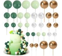 Balls Cake Decorations, 103 Pcs Mini Balloons Cake Topper Sticks, Foam Balls Cake Picks Cake Topper for Wedding Party Birthday Cake Decorating (Green Gold and White)