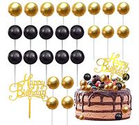 Balls Cake Topper, 26 Pcs Mini Balloon Cake Topper Cupcake Toppers Foam Ball DIY Cake Insert Topper Black Gold Cake Balls Decoration for Birthday Party Baby Shower Decor