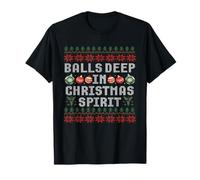 Balls Deep in The Christmas Spirit Matching Couples Ugly T-Shirt
