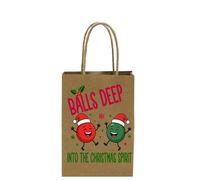 Balls Deep Xmas Festive Funny/Rude/Novelty Strong Brown Paper Printed Gift Bag, Humourous Gift Wrap/Bags