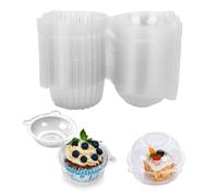 BALLSHOP 100 Pcs Cupcake Holder Plastic Clear Muffin Cake Pod Dome Case Clear Plastic Muffin Cupcake Case Domes Box Pods Hinged Lid Cupcake Holder for Home Kitchen
