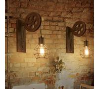 BALLSHOP 2PCS Industrial Wall Light Retro Vintage Light Shade Ceiling Lifting Pulley Creative Loft Single Head Industrial Wall Lamp Fixture Distressed Wall Sconce Fixture Aisle Corridor E27