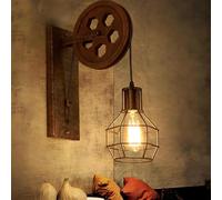 Ballshop Industrial Wall Light Retro Vintage Light Shade Ceiling Lifting Pulley Creative Loft Single Head Industrial Wall Lamp Fixture Distressed Wall Sconce Fixture Aisle Corridor E27
